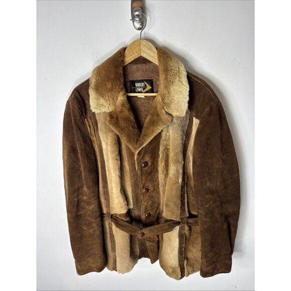 Robert Lewis 70s Shearling Suede Coat Men’s Large 44 Hippie Boho Western Jacket - Picture 3 of 13